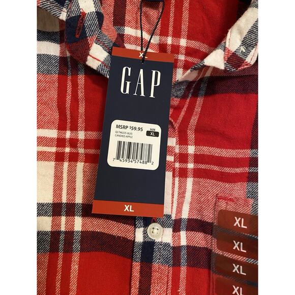 Gap Women’s Flannel Shirt Sz XL Large Red Black White Plaid Boyfriend Button Up - Picture 4 of 9
